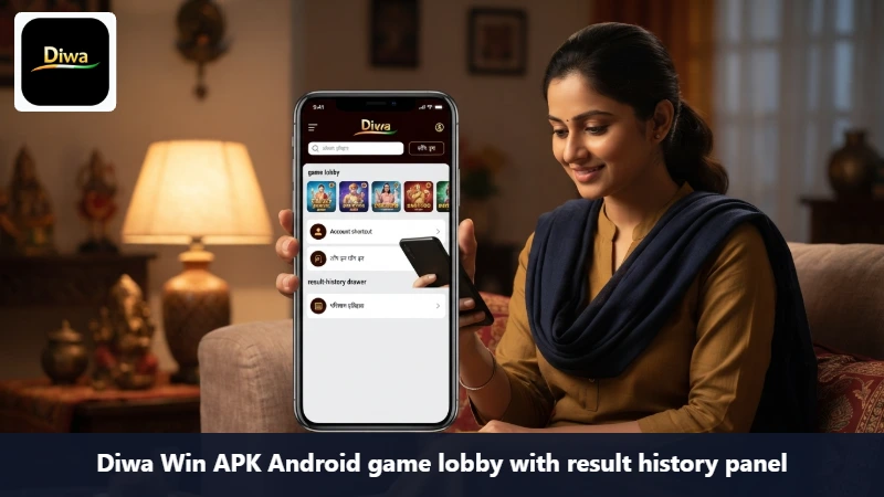 Diwa Win APK Android game lobby with result history panel
